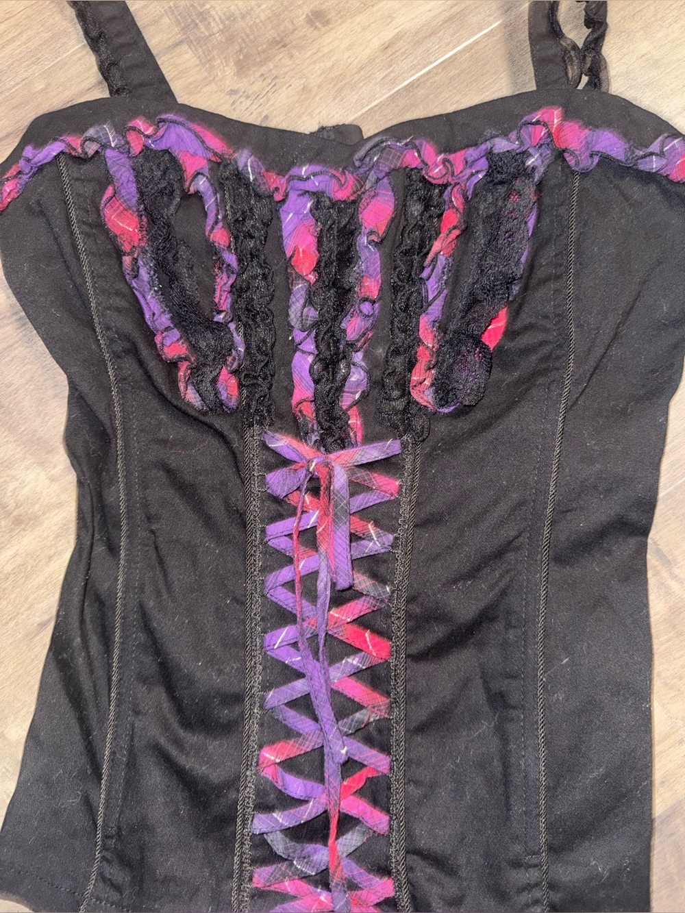 Tripp NYC Y2K Purple Plaid Lace Corset L IO8000 - Picture 2 of 11